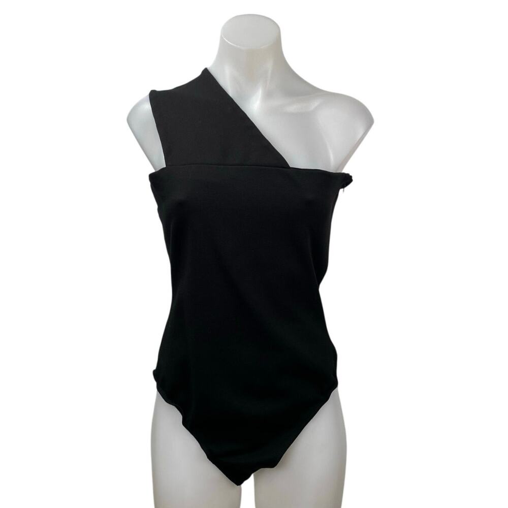 Superdown Women's Black One Shoulder Sleeveless Thong Bodysuit Tank Top Size M